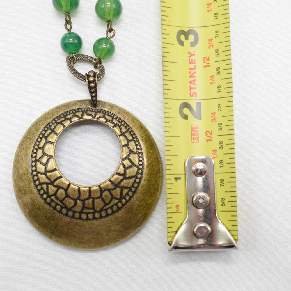 Disc Pendant Necklace Women OS Green Brown Boho Earthy Gorpcore